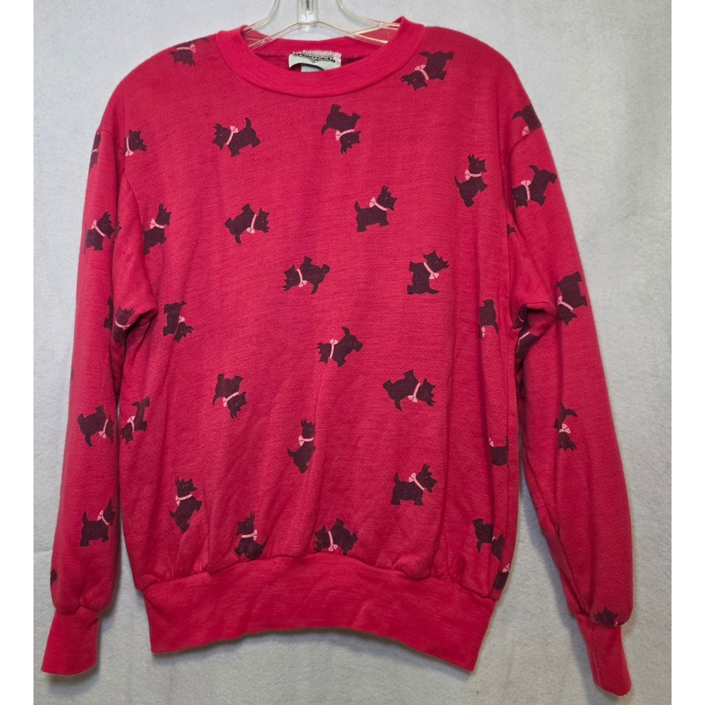 Vintage 80s All Over Print Scottie Dog Sweatshirt - Made in USA Large Hot Pink - Picture 2 of 7